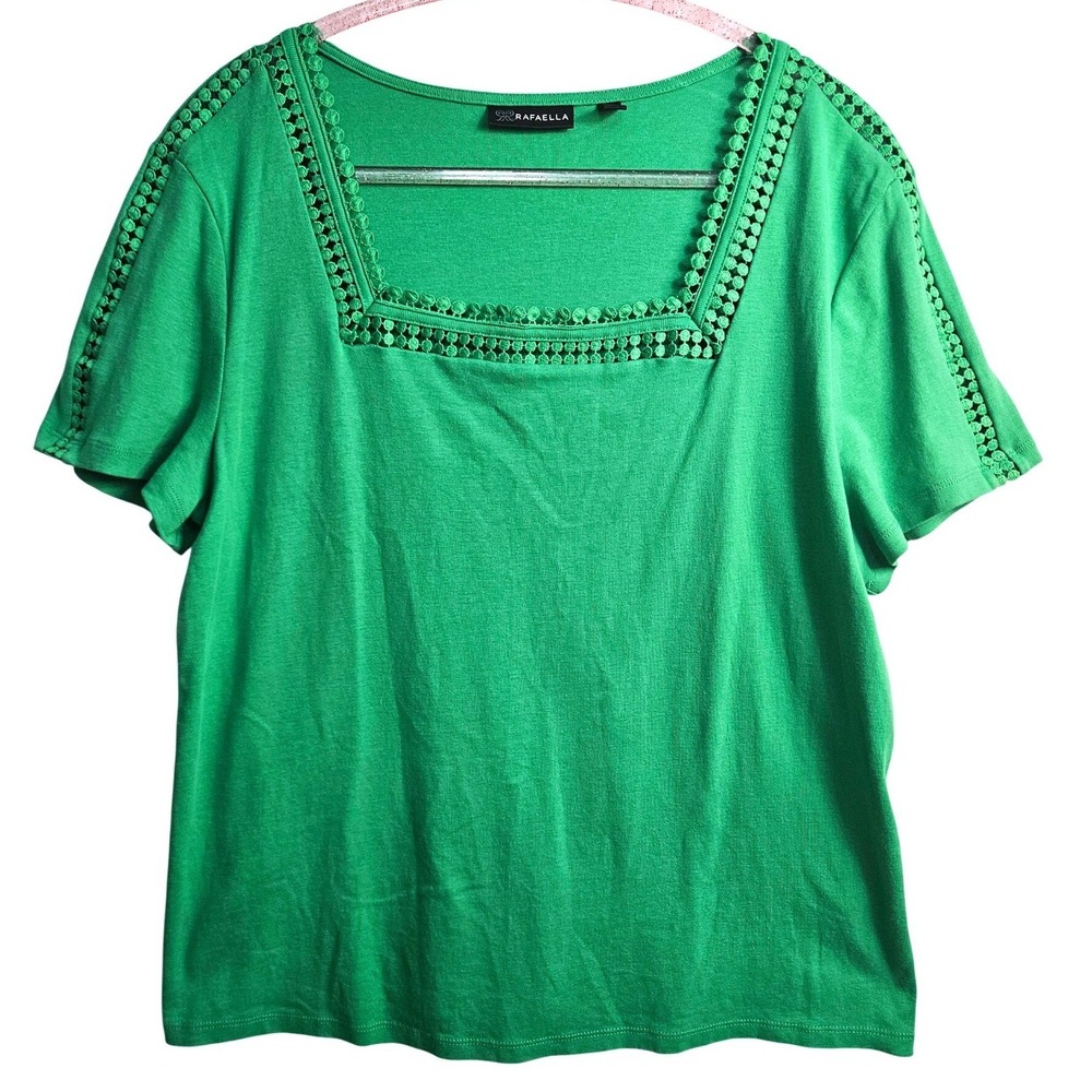 Rafaella Green Square Neck Lace Trim‎ Short Sleeve Blouse Top Plus Size XXL #532